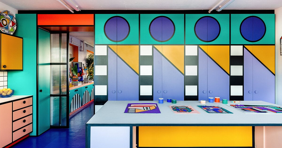 designboom's tweet photo. peek inside camille walala’s london studio infused with her bold, tribal pop aesthetic https://t.co/UrgNuTSR7y https://t.co/Kk5FAAxthr