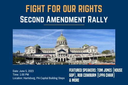 LPPAorg's tweet photo. Today is the day! Come out at 1 PM to the Harrisburg Capital Building, and let's make sure the legislators and @GovernorShapiro know that we will not stand for these infringements on our rights. Tom Jones (House GOP) and Rob Cowburn (LPPA Chair) are scheduled to speak, and others too!