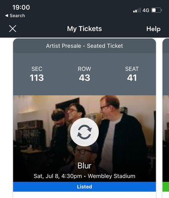 Luke_daughters's tweet photo. selling 1x Blur seated ticket for Saturday 8th July.
Paid £109 open to offers. Good seat in section 113. https://t.co/nATdEHWdLQ
