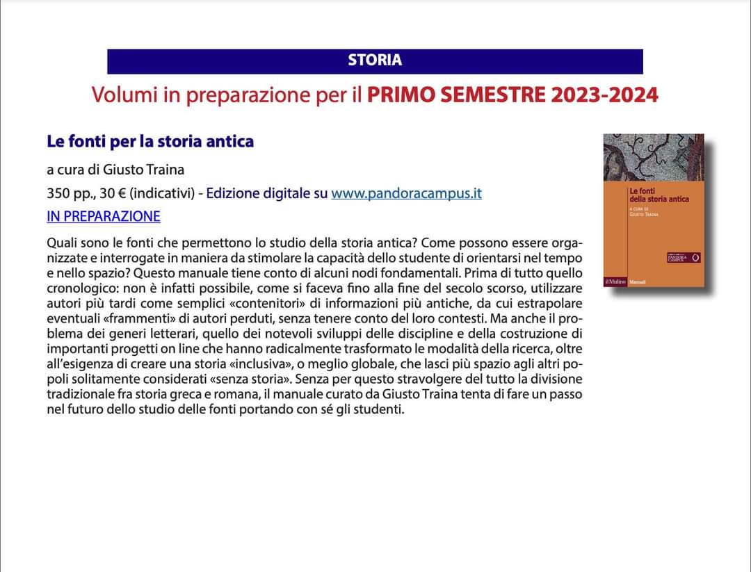 Prossimamente un manuale innovativo ad opera di un dream team diretto da <a href="/Giustotraina/">Giusto Traina</a>