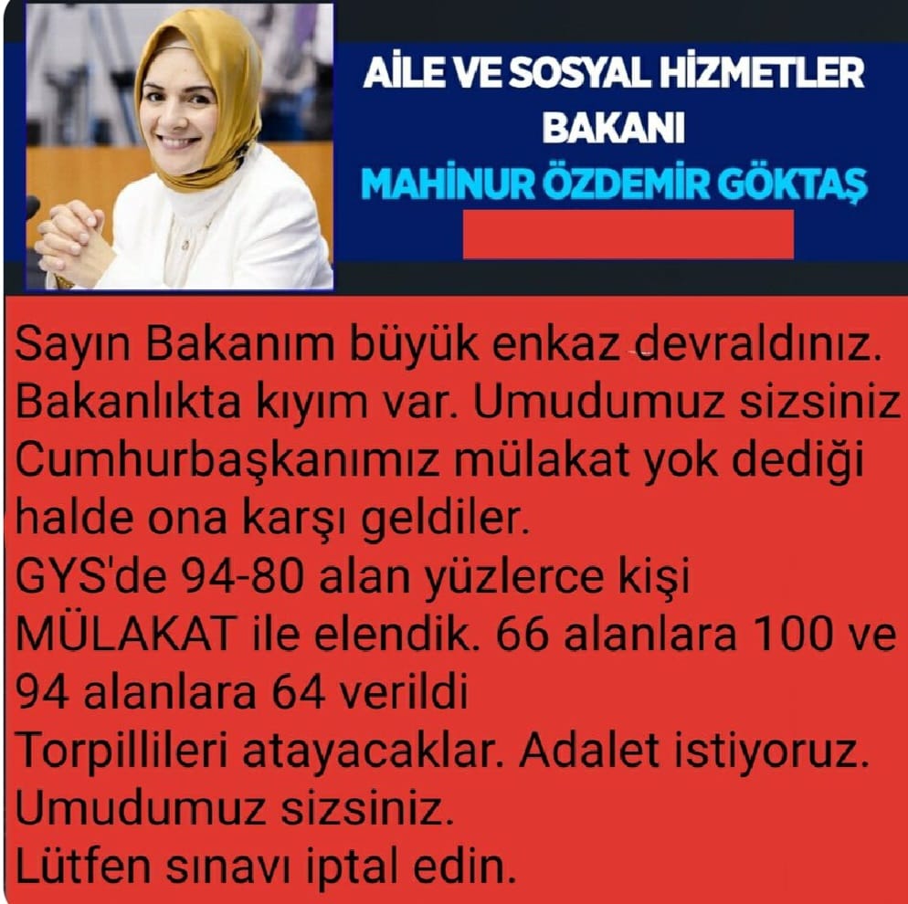 akrmclk29's tweet photo. @tcailesosyal @Mahi_Nur @deryayanikashb #ASHBmülakatıiptalet 
@sagliksen 
@RTErdogan 
@tcailesosyal @tcbestepe 
@yenisafakwriter 
@turksagliksengm 
@MemurSenKonf https://t.co/34TQ9eVFJ4