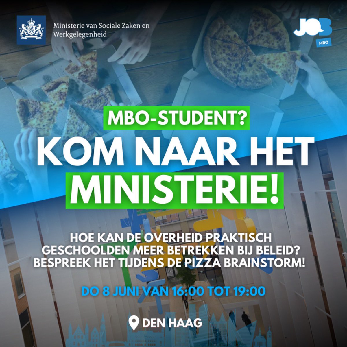 Ben jij of ken jij een mbo-student die meer wil weten over het Ministerie van Sociale Zaken en Werkgelegenheid? 

Kom dan op 8 juni aanstaande tussen 16:00 en 19:00 naar ons evenement voor een leerzame avond met pizza!

Aanmelden?
Mail naar dvmarkwijk@minszw.nl