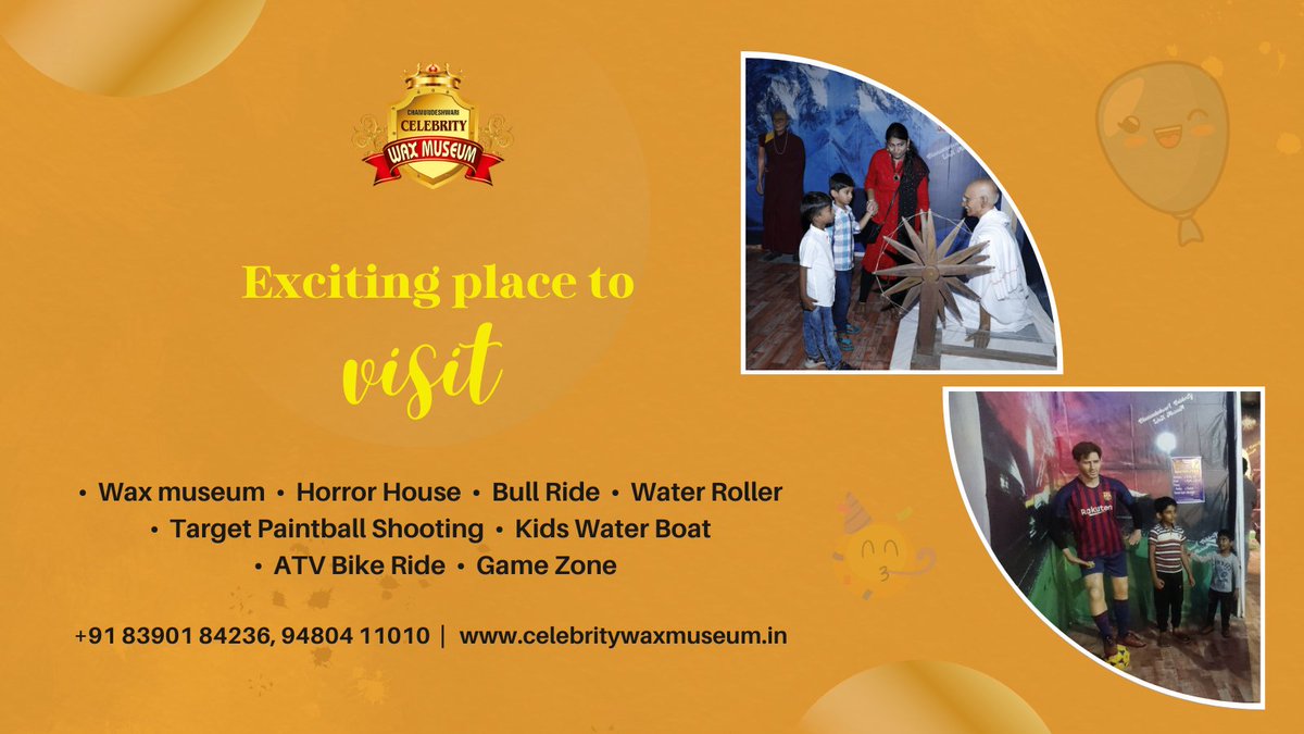 ✨ 𝗘𝘅𝗰𝗶𝘁𝗶𝗻𝗴 𝗽𝗹𝗮𝗰𝗲 𝘁𝗼 𝘃𝗶𝘀𝗶𝘁 ✨

For more details
📲 Mobile No : +91 94804 11010 / 83901 84236
Website : www.celebritywaxmuseum.i

#chamundeshwaricelebritywaxmuseum #karnataka #mysore #mysoretourism #mysorediaries #mysoredasara #trip #karnatakatourism #waxmuseum