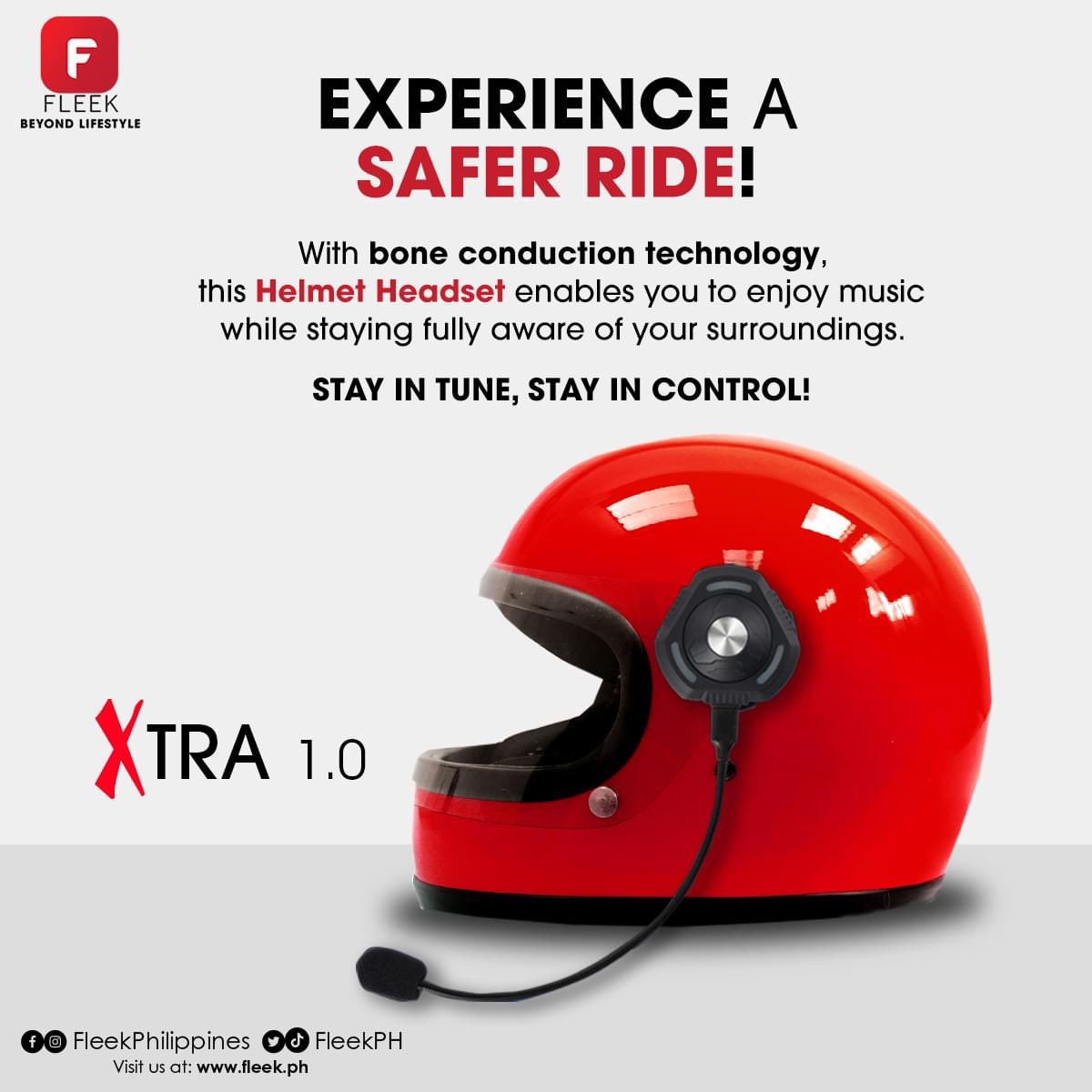FleekPH's tweet photo. Ride safer, ride smarter with FLEEK Xtra 1.0! Our revolutionary helmet headset is the ultimate companion for motorcyclists, featuring Bone Conduction technology that lets you enjoy music while staying fully aware of your surroundings. Stay connected, stay in control on the road. https://t.co/9JjCr927PN