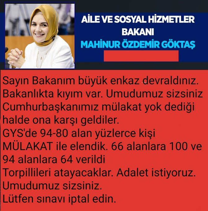 Bebe_Ruhiniz's tweet photo. @tcailesosyal @Mahi_Nur @deryayanikashb @Mahi_Nur Sayın Bakanım yeni göreviniz hayırlı olsun. Rabbim muvaffak etsin. Mülakat işe yüzlerce personeliniz mağdur edildi. Bu haksızlığa dur demeniz temennisiyle. Saydılar dilerim. https://t.co/aCFkTpfNEf