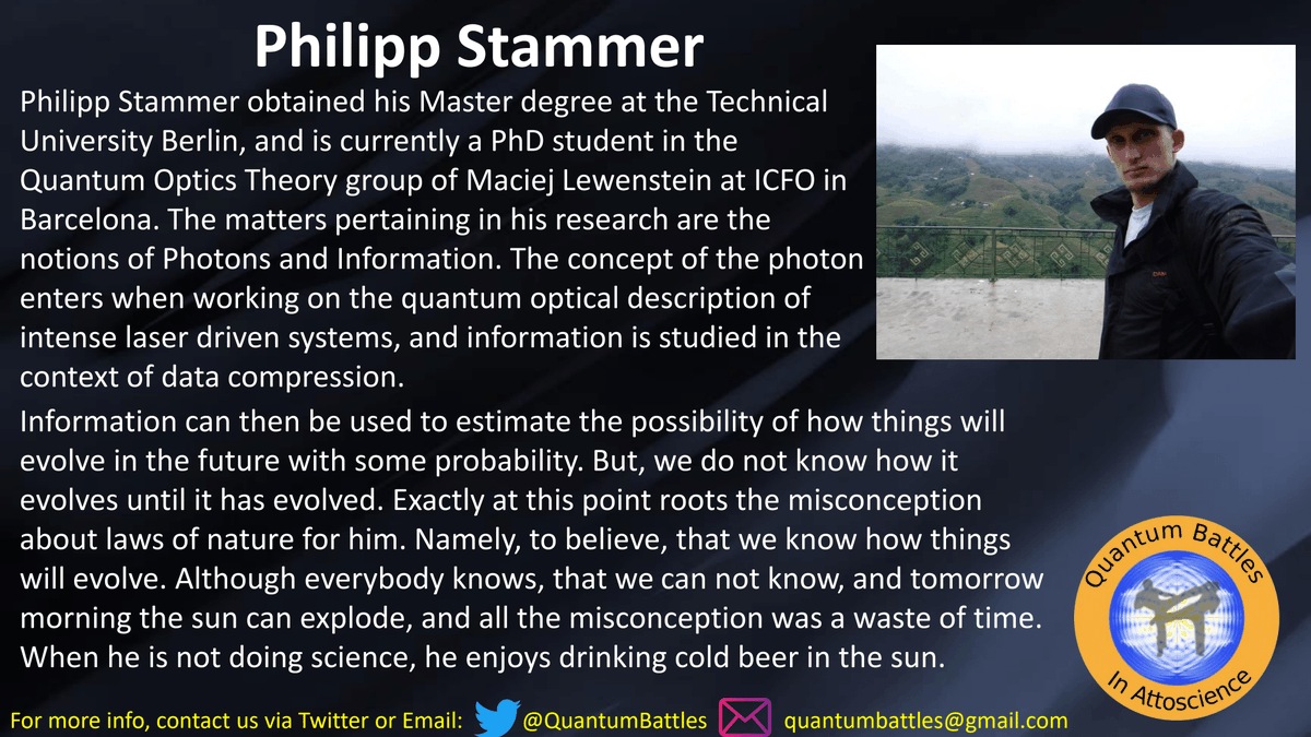 quantumbattles's tweet photo. With the announcement of Philipp Stammer
@zeitloserprolet as a #quantumbattles combatant, the lineup for the "How quantum is Atto?" battle is complete. Find out more about Philipp by reading his bio below 👇👇👇 https://t.co/qlRwZ16cdN
