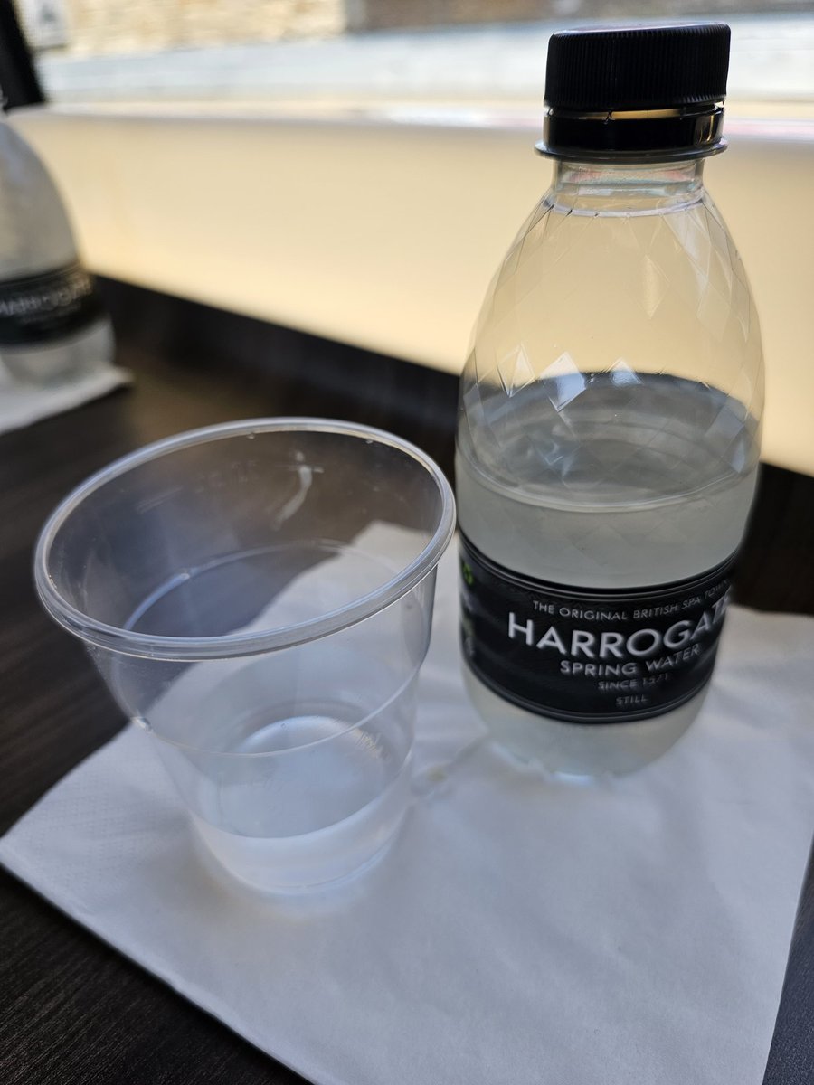 KirkhamTravel's tweet photo. On 12.04 @TPExpressTrains in first class. How appalling to have no food onboard and not even tea or coffee. Poor stewardess had to present us with this - only thing available! https://t.co/wnYAj5zQeg