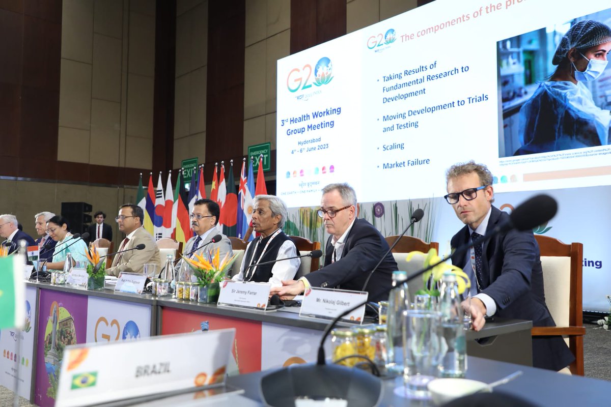 MoHFW_INDIA's tweet photo. Sir Jeremy J. Farrar, Chief Scientist, @WHO, highlighted the importance of partnerships as a crucial driver of health emergency response mechanism at the panel discussion of the 3rd HWG meeting on 'Emerging needs and potential benefits for Global collaboration on R&D of VTDs for Prevention, Preparedness, Response. 

He said, "We acknowledge the structural, deep, and long-standing inequity of access to vaccines and diagnostics in healthcare. Equitable access to research and fruits of innovation will need long-term public and private investment in scientific basic infrastructure". 

@PMOIndia @g20org