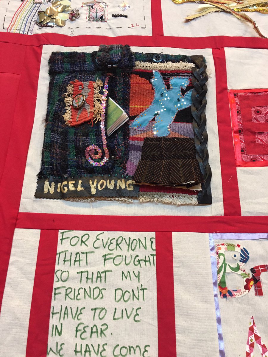 TheFoodChain's tweet photo. Still time to see the #AIDSQuiltUK panel created in 2021 on display #GACatMAC until June 25th. It sits well with all the lovely art works. Well worth seeing. https://t.co/oFwKXsxntj