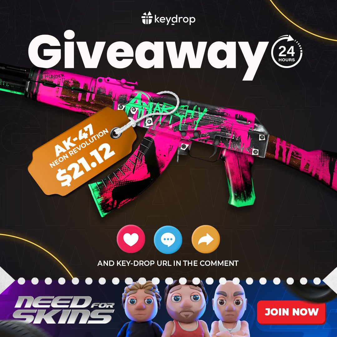 keydropcom's tweet photo. Giveaway on AK-47 | Neon Revolution 🎁

👊 Just leave ❤️ under the post!
🤝 Follow us!
🔁 Retweet!

⏰ Wait 24 hours!

#freeskins #csgoskinsgiveaway #csgoskinsfree #giveaway #airdrop #csgocases #csgocase #csgocommunity #csgoesport #skins #csgoskins #keydrop #keydropcom https://t.co/XTsHkiLheP