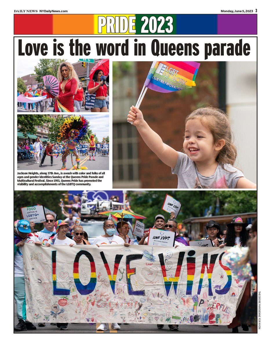 Dromm25's tweet photo. New Queens Pride Parade and Festival @LGBTNetworkNY makes Page 3 of @NYDailyNews! What a beautiful day! Thank you @DavidKilmnick for taking Queens Pride to a new level! Congrats to all! https://t.co/yjYlLu7VFm
