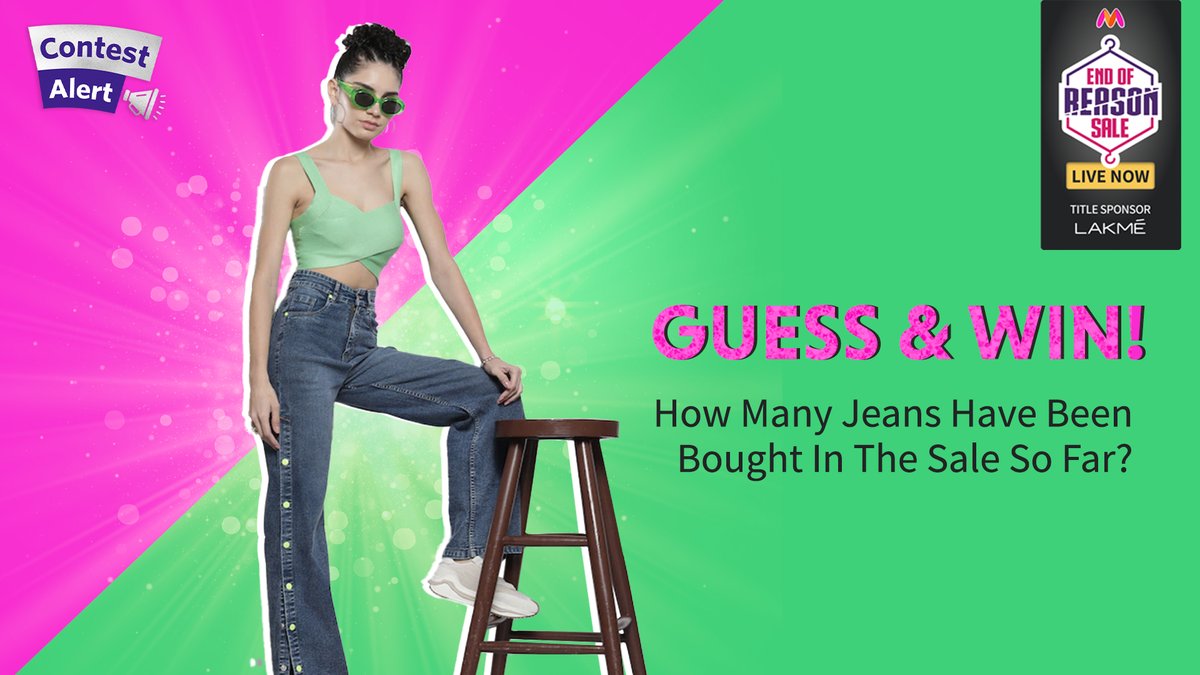 Guess how many Jeans have been bought so far in the Sale & 1 winner stands a chance to WIN a Myntra Gift Voucher of Rs.20K. Multiple guesses are allowed! Use #Day5OfMyntraEORS #MyntraEndOfReasonSale + follow @myntra to qualify. #Contest #ContestAlert
