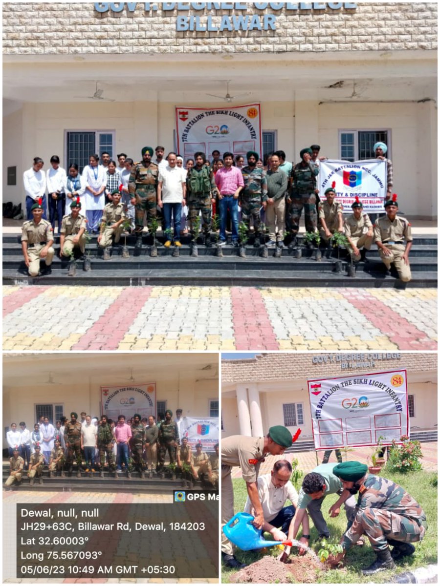 nccgdcb's tweet photo. NCC GDC BILLAWAR AND NSS COLLABRATION WITH 11th BATTALION THE SIKH LIGHT INFANTARY   
Planted a tree on the ocassion of world environment day.।।।। 
@DteJKL 
@HQ_DG_NCC 
@adgpi https://t.co/5hTuLQ2lQq