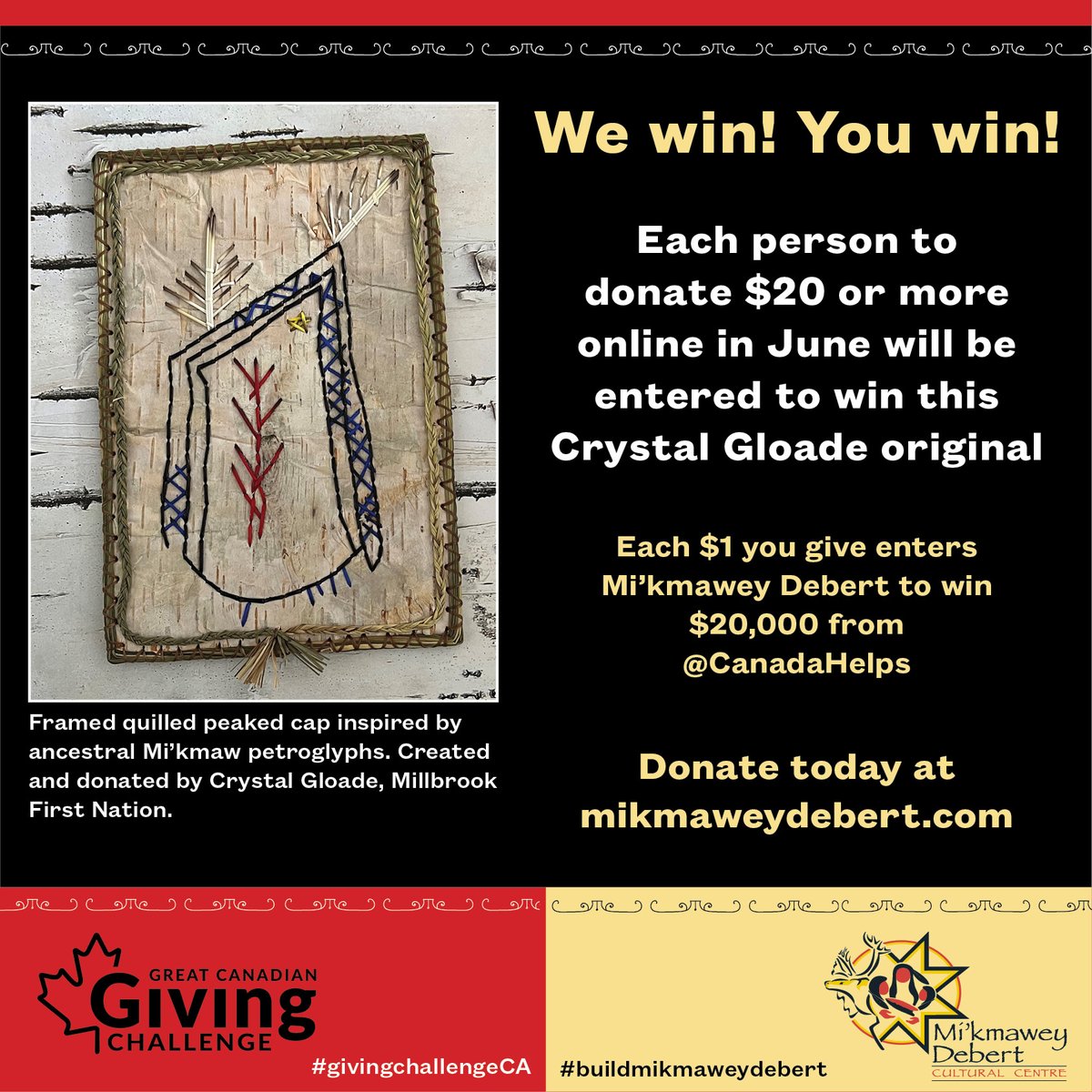 Mi'kmawey Debert is participating in the Great Canadian Giving Challenge, sponsored by Canada Helps! Donate here for a win-win gift! mikmaweydebert.com/donations or EFT to donations@cmmns.com. If you e-transfer, please include your mailing address and the phrase “Mi’kmawey Debert.”
