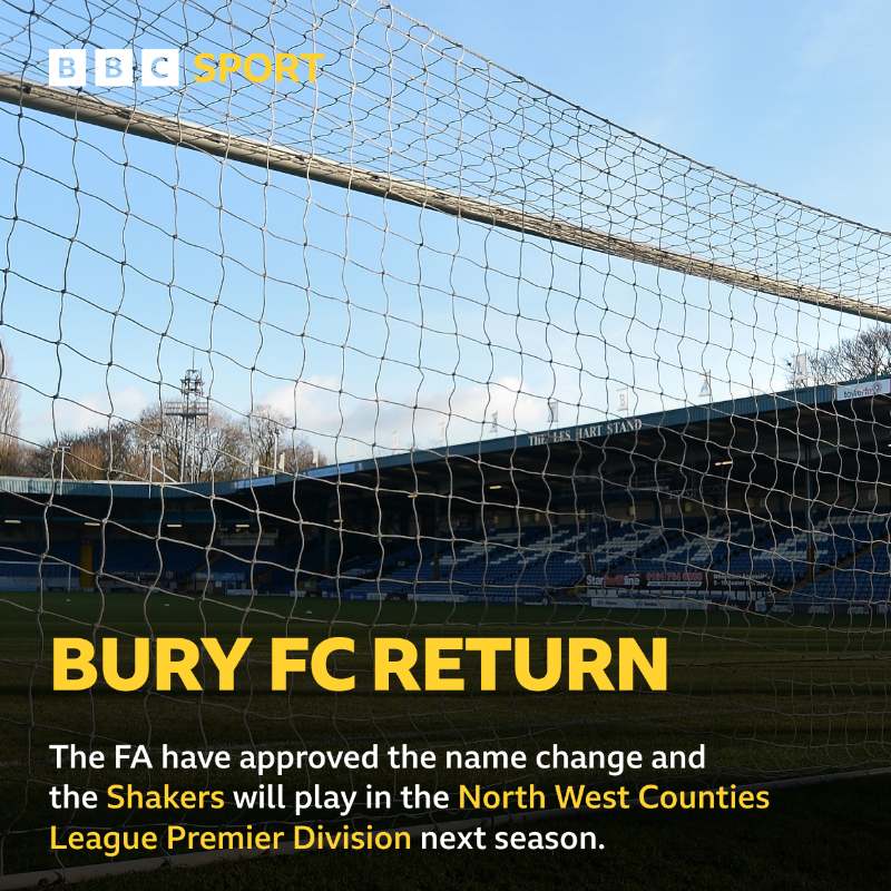 BBCRMsport's tweet photo. The FA have confirmed that the name Bury Football Club can be used in competition.

#BuryFC #bbcfootball