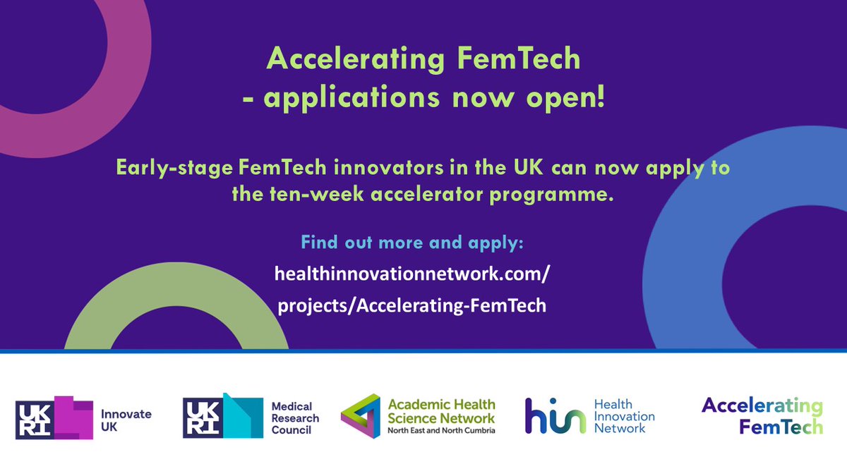 📢 CALLING FEMTECH INNOVATORS 📢  

If you are tackling challenges in women’s health – from female-specific areas such as menopause, to conditions such as cardiovascular disease which affect women differently – apply to the #AcceleratingFemTech programme: northeastgrowthhub.co.uk/scheme/busines…