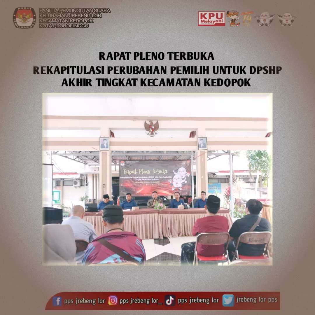 JrebenglorPps's tweet photo. #sahabatpemilih 

Rapat Pleno Terbuka Rekapitulasi DPSHP Akhir tingkat Kecamatan Kedopok pada hari Minggu, 4 Juni 2023.
Tetap semangat mengawal tahapan pemilu 2024 selanjutnya!! 💪😃

#kpumelayani #bersamakpukitabahagia #integritas24jam https://t.co/Ll08ZNUHGR
