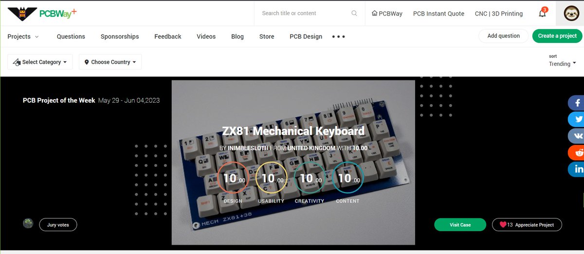 Great to see my mechanical keyboard for ZX81 as #ProjectOfTheWeek on @PCBWayOfficial #ZX81 #ZX81plus38 #mechanicalKeyboard @zoey46128830