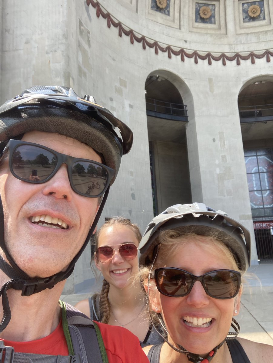 Biked 16 miles Saturday on the Scioto and Olentangy Trails starting in downtown Columbus. The trails took us through the OSU campus so we had to pause for a photo in front of Ohio Stadium, home of The Ohio State University Buckeyes!! 
 
#sciencefiction #mystery #paralleluniverse