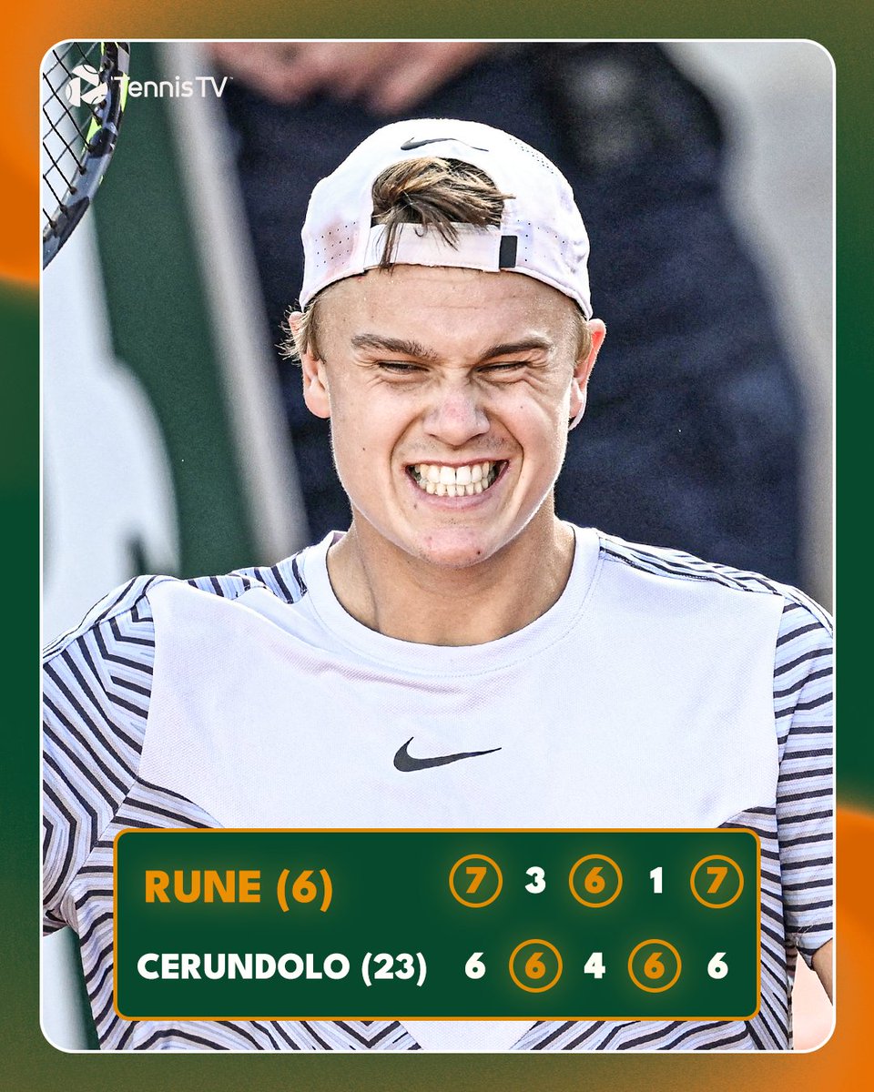 TennisTV's tweet image. ALL ABOARD THE RUNE ROLLERCOASTER 🎢

@holgerrune2003 | #RolandGarros