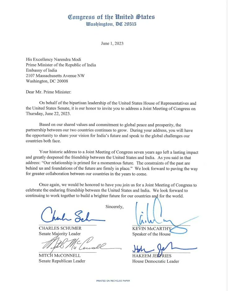 Extremely disappointed to see <a href="/SenSchumer/">Chuck Schumer</a> <a href="/SpeakerMcCarthy/">Kevin McCarthy</a> invite Modi to a Joint Meeting of Congress. The friendship between the US and India has long been bound by shared values of secular democracy and freedom. In India, those values are dissolving before our very eyes.