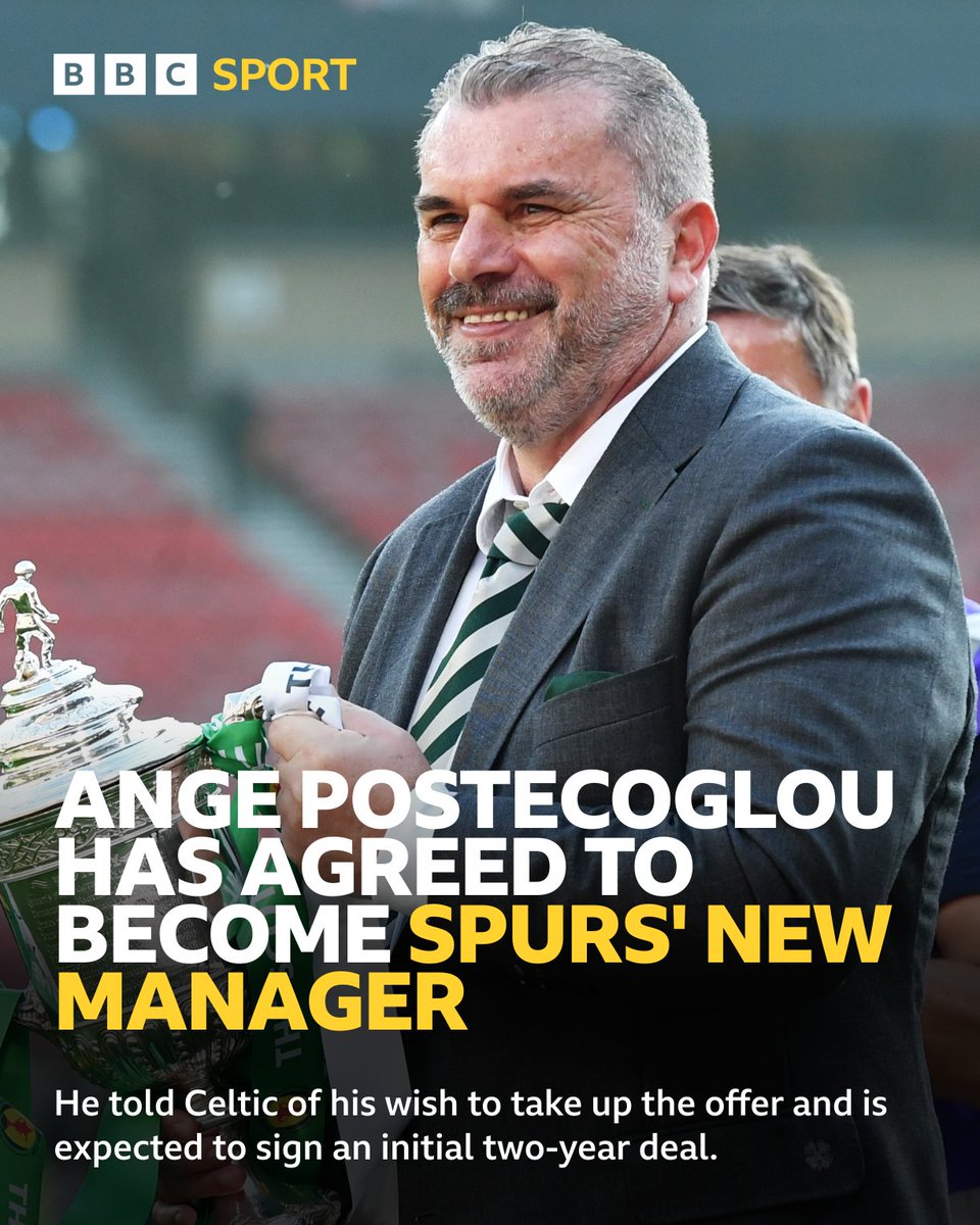 BBCSport's tweet photo. Ange Postecoglou has agreed to become the manager of Tottenham

#BBCFootball https://t.co/40F2Au6s10