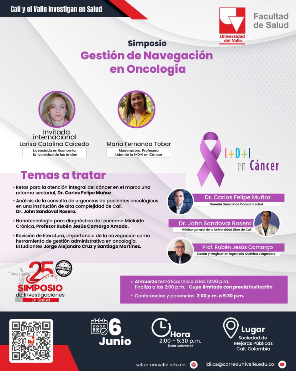 Grateful for the invitation to speak at I+D+I in #cancer @UnivalleCol Health Research Symposium. Excited to be once again in Cali talking about #patientnavigation