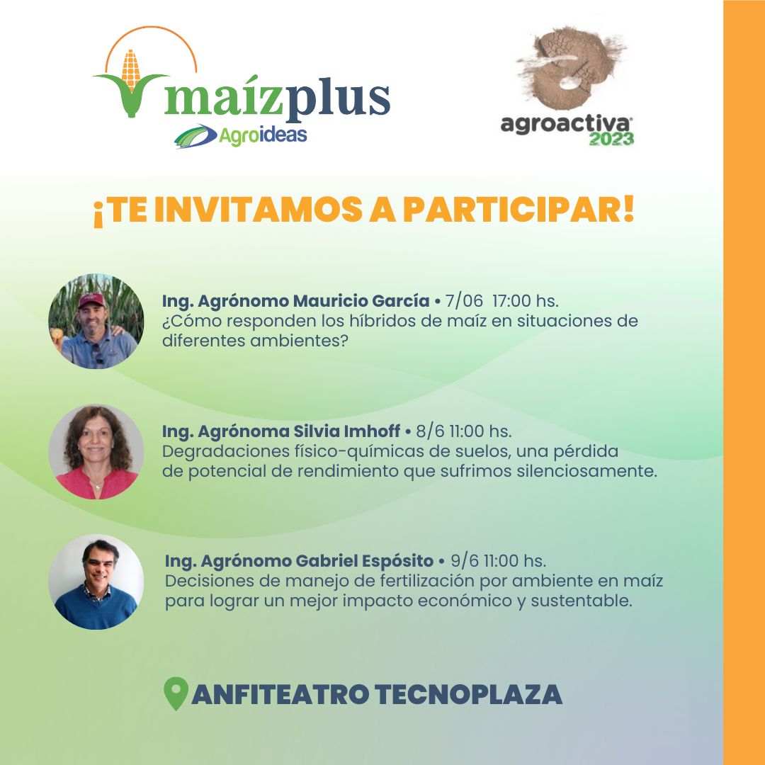 agroideas_sa's tweet photo. A G R O A C T I V A 2023🌱

Te invitamos a compartir con nosotros el Ciclo de Conferencias Maíz Plus 🌽 dictado por profesionales referentes en el Anfiteatro de la TECNOPLAZA 🌐

¡Vení a la @AgroActiva y visitá nuestro stand! 🙌🏻

🗓️ Del 7 al 10 de junio
📍 En Armstrong, Santa Fe https://t.co/MOrGqblC5C