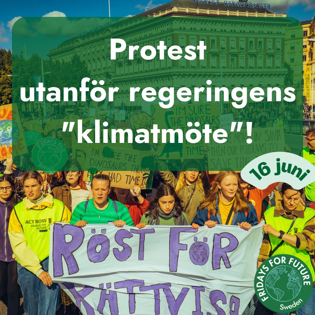 Protestera med oss utanför regeringens ”klimatmöte”!

16e juni håller regeringen ett nationellt ”klimatmöte” med företag, intresseorganisationer och det som de anser är ”civilsamhället”.

Vi ses utanför Rålambshovsleden 50, kl 8-16. Alla är välkomna!
#ClimateJustice
Tråd🧵