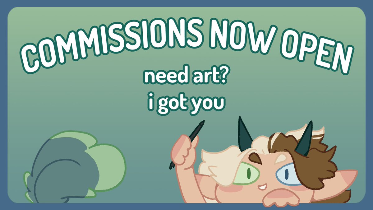COMMISSIONS ARE NOW OPEN!!
first come first serve! 3 spots are open at a time!
DM TO GET A SPOT

more info in the 🧵

rts greatly appreciated! 
#commissions #digitalart