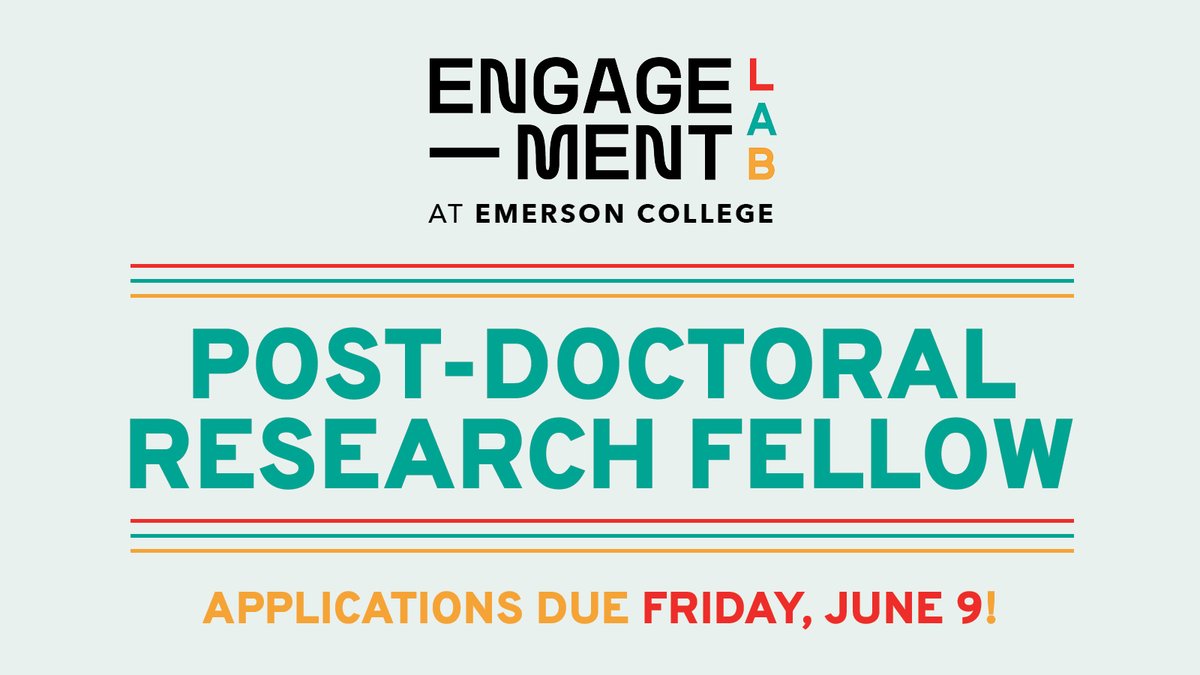 The Engagement Lab seeks a postdoctoral fellow who will contribute to the design and execution of a #research agenda connected to the Transforming Narratives of Gun Violence initiative. #GunViolencePrevention #HigherEducation #PostDoc #PostDoctoral #PhD careers.insidehighered.com/job/2889664/po…