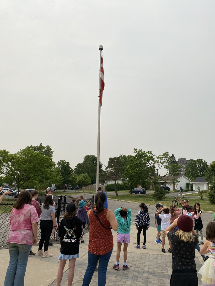 June is Pride month and a time where we fly the pride flag at all OCDSB schools. Our Rainbow Club organized a small flag raising moment and now we wait for the breeze to blow!