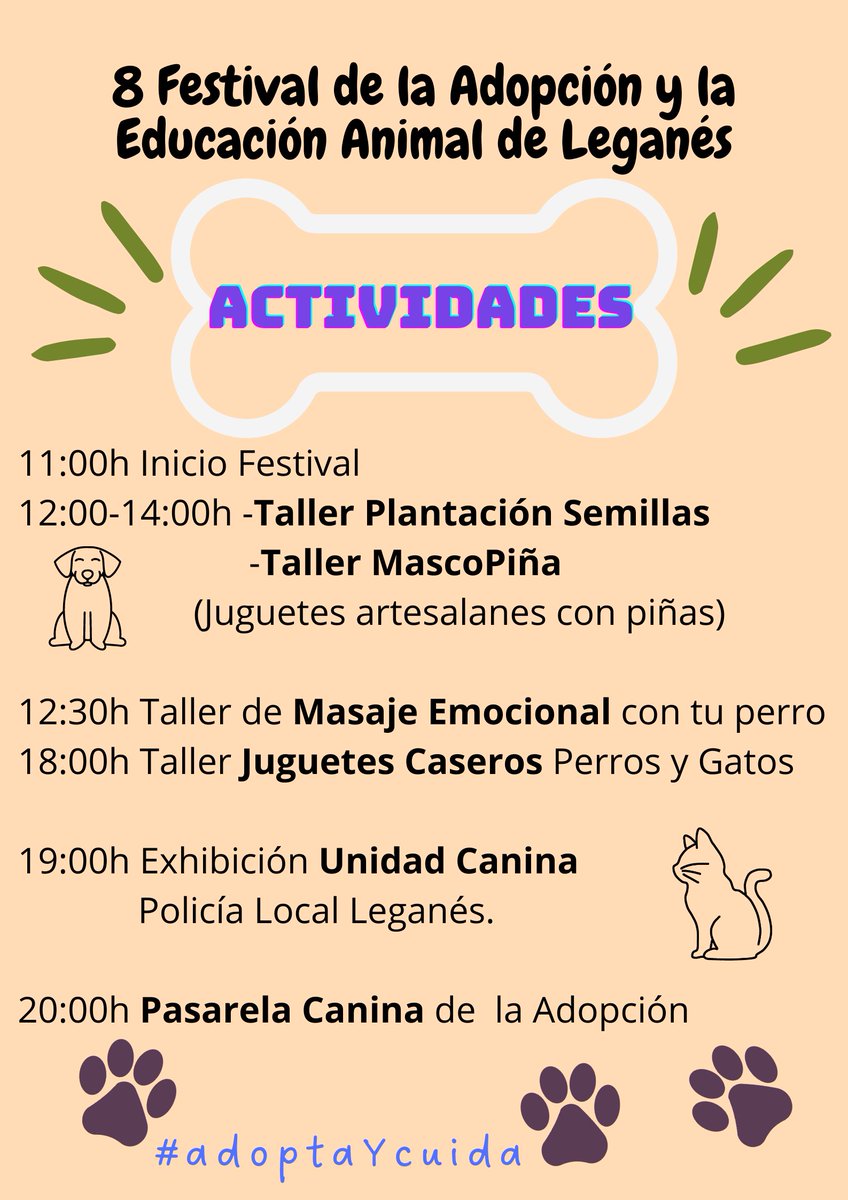 Os esperamos en el 8 Festival de la Adopción y la Educación Animal de Leganés. ¡No podéis faltar! 🐾🐾🐾