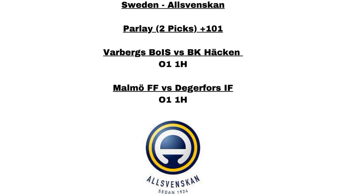 Show Support by Hitting the Like Button or Retweeting. 👊🙏

#allsvenskan #malmo #hacken #VarbergsBoIS #Degerfors #sportsbetting #sportsgambling #sportsbettor #sportsbettingtips #sportsbets #soccer #sportsbettingadvice #soccer #freeplays #parlay