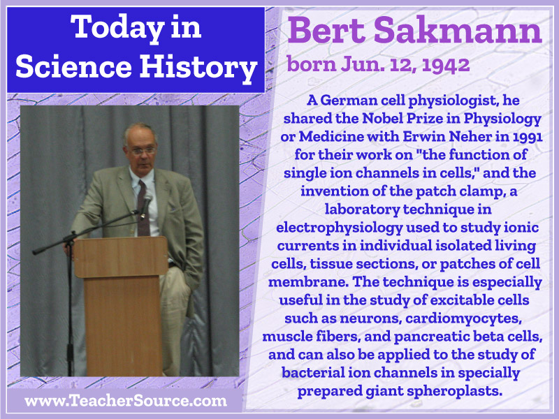 Bert Sakmann was born on this day in 1942. 
#BertSakmann #physiology #inventors #PatchClamp #electrophysiology #NobelPrize #NobelPrizeWinners #science #ScienceHistory #ScienceBirthdays #OnThisDay #OnThisDayInScienceHistory