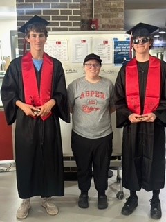 In all the goodbyes, AHS Graduates Nick Godomsky and Beckett Brennan couldn't let the day go without saying "Thank you" and "So long" to their favorite Lunch Lady, Lindy Morton. #aspenfoodservices #excellence <a href="/aspenhighschool/">Aspen High School</a>