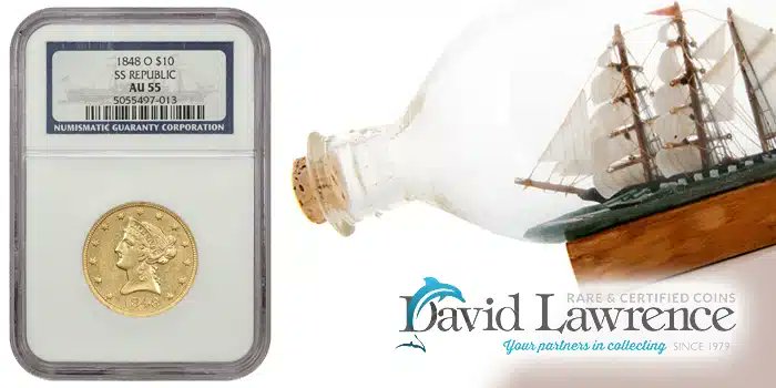 CoinWeek's tweet image. SS Republic Gold among offerings at @DavidLawrenceRC auction: bit.ly/3qtHK8l

Browse and bid before the auction closes Sunday, June 11. #coinauction #rarecoins #goldcoins