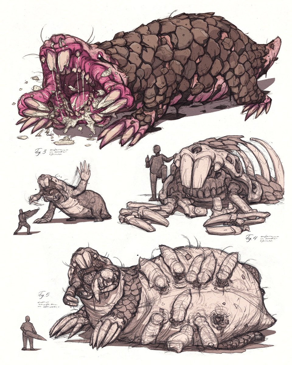 Finally some creature art! What do you think?

Giant mole rat lives in the mining tunnels. Had  ideas about different versions for the miners to encounter, ones with a rabies-like plague, and a giant den-mother nursing its young. 
#conceptart #monsterdesign #creaturedesign