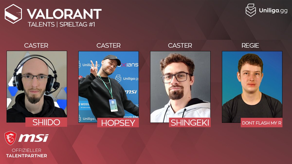 Uniliga (@uniligagg) on Twitter photo #valorant
Das Team für den Valorant-Spieltag heute ⬇️⬇️
🎙️ <a href="/hopsi_/">felix</a>, <a href="/SHiiDOcasts/">SHiiDO</a> & <a href="/ShingekiGG/">ShingekiGG</a>
🎬 <a href="/DontFlashMyR/">Tim Konopka</a> #valorant
Das Team für den Valorant-Spieltag heute ⬇️⬇️
🎙️ <a href="/hopsi_/">felix</a>, <a href="/SHiiDOcasts/">SHiiDO</a> & <a href="/ShingekiGG/">ShingekiGG</a>
🎬 <a href="/DontFlashMyR/">Tim Konopka</a>