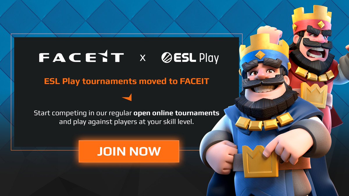 🚨 Announcement time 🚨 ESL Play Community cups are moving to FACEIT! Come over and join us on our new platform. This month's cups are already waiting for you. ➡️ fce.gg/ESLClashRoyale