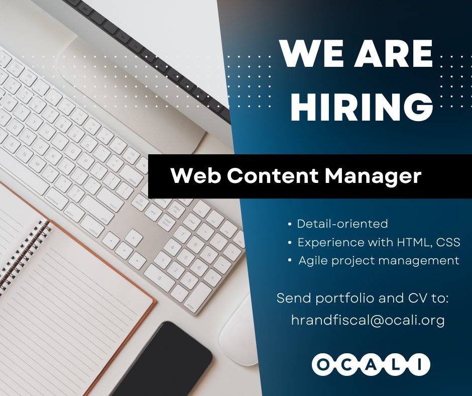 OCALIofficial's tweet image. Are you detail-oriented? Do you have graphic design &amp;amp; HTML/CSS skills? Do you have experience with Agile project management? We’re looking for a Web Content Manager who can join our creative team and hit the ground running. Apply today! buff.ly/3NaTBkq 
#WebContentManager