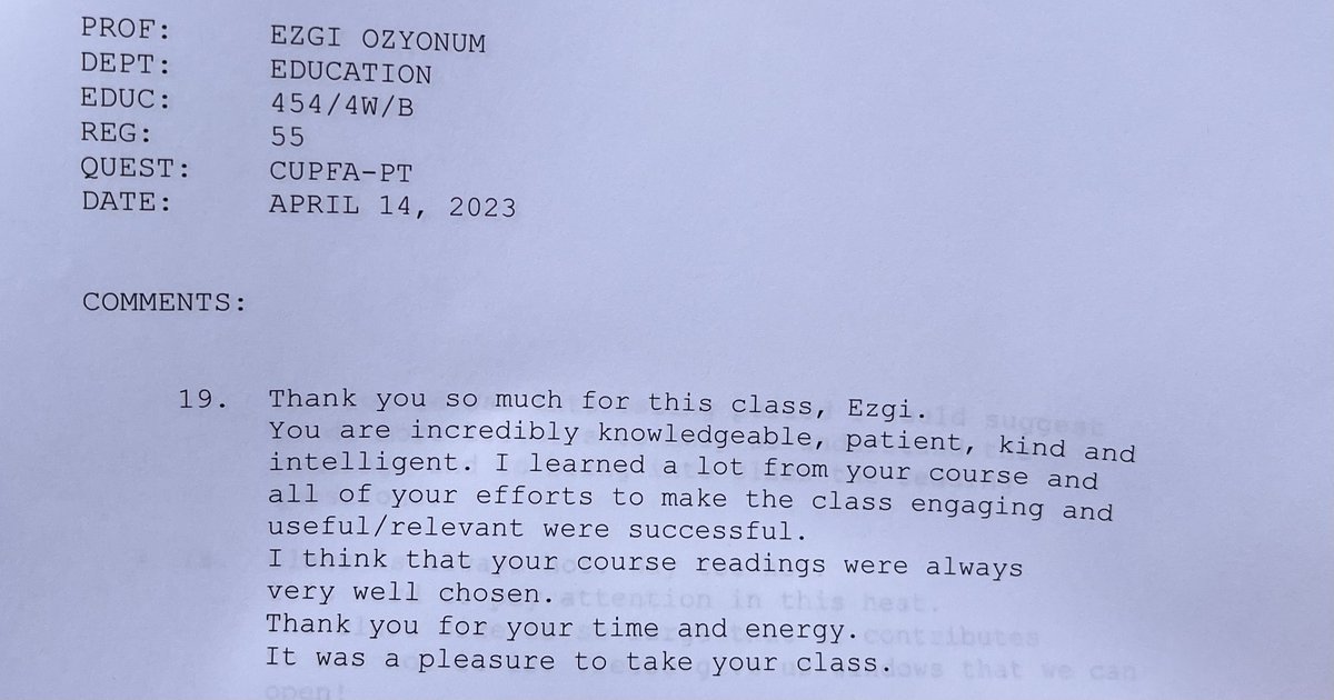 When I accepted to teach another course at <a href="/Concordia/">Concordia University</a>, I received written feedback from the previous course I taught during the Winter semester.

I am not crying, you are... 😭😭😭

#university #teaching