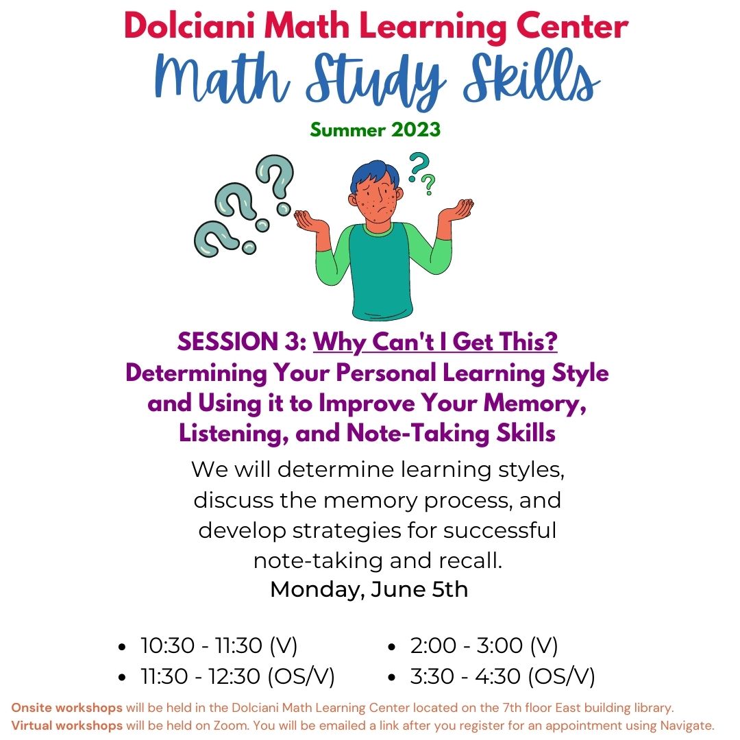 HunterDolciani's tweet image. There&apos;s still time to join us for Study Skills session 3. Today we will determine your personal learning styles, and discuss how to use it to improving your memory, listening, &amp;amp; note taking Skills. Stop by the center for appointment assistance. #DMLC #HunterCollege