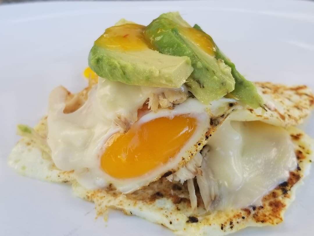 What came first, the chicken or the egg?  Fried eggs, jerk chicken, avacado, and a generous splash of Grace Scotch Bonnet Pepper Sauce #deliciouslynutritious #gracefoods #feedthatpassion #eggs #jerkeverything #jamaicanfoodlover