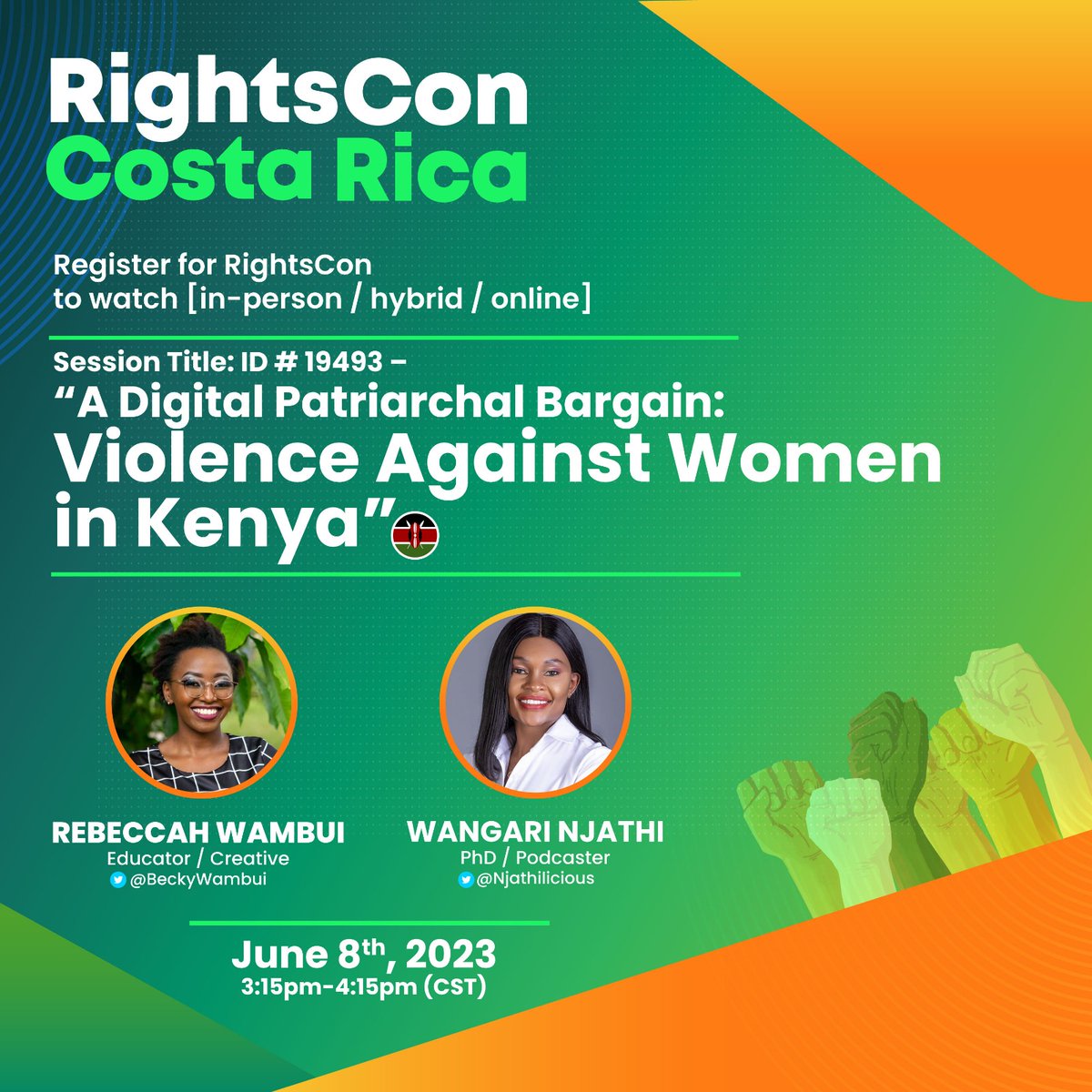 Are you taking part in this year's #Rightscon? Then consider adding @WangariNjathi and I's session, A Digital Patriarchal Bargain: Violence Against Women in Kenya, onto your schedule. It is under #onlinehate and #violence rightscon.summit.tc/t/rightscon-co…