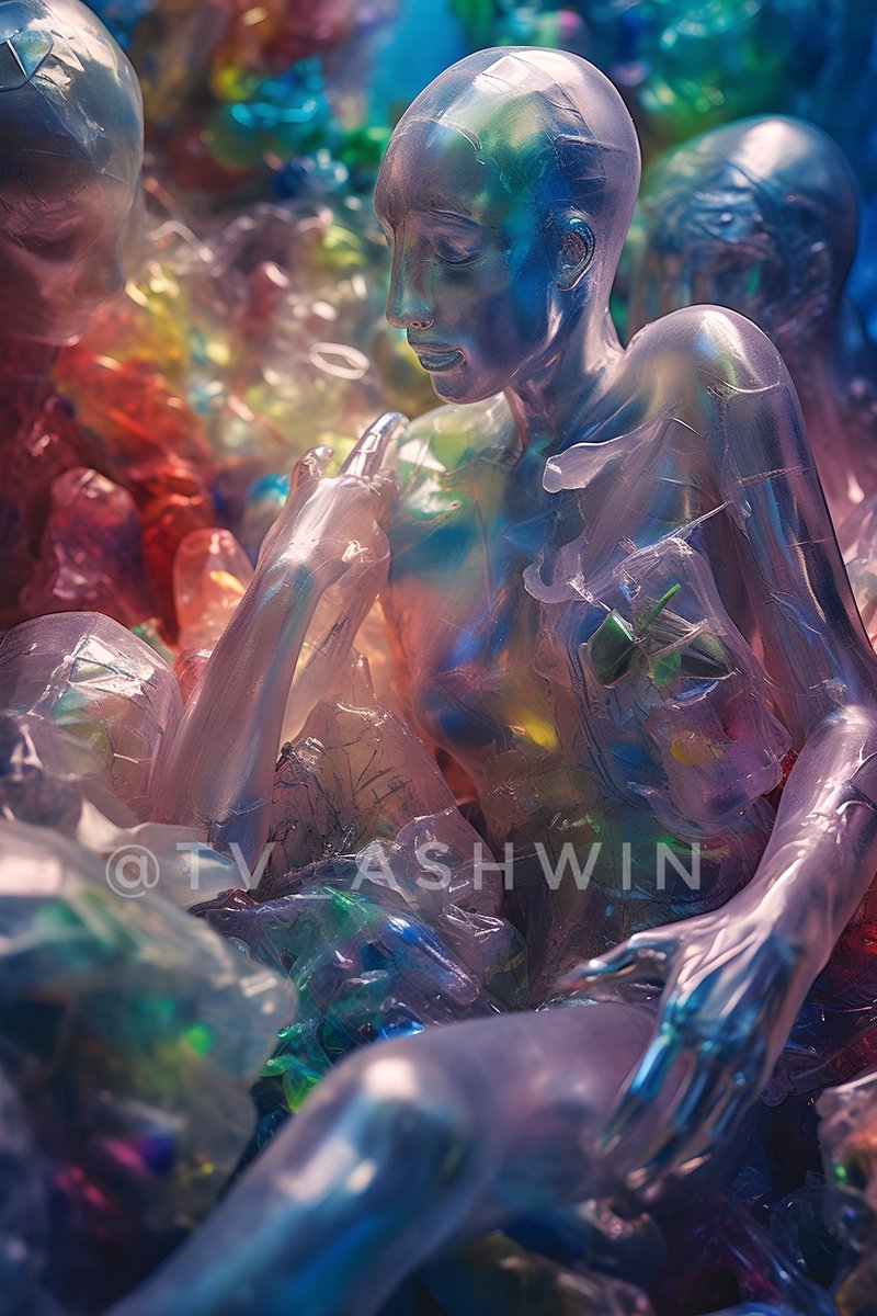 tv_ashwin's tweet photo. Eternity in Plastic-haunting beauty meets tragic irony. Ethereal digital figures sculpted from refuse plastic, housing a universe of consumer waste,within.Grandeur? Yes.Entitlement? Challenged.A mirror to our societal hubris. #ArtForChange #EternityInPlastic #WorldEnviornmentDay https://t.co/qxEqUJbx3z