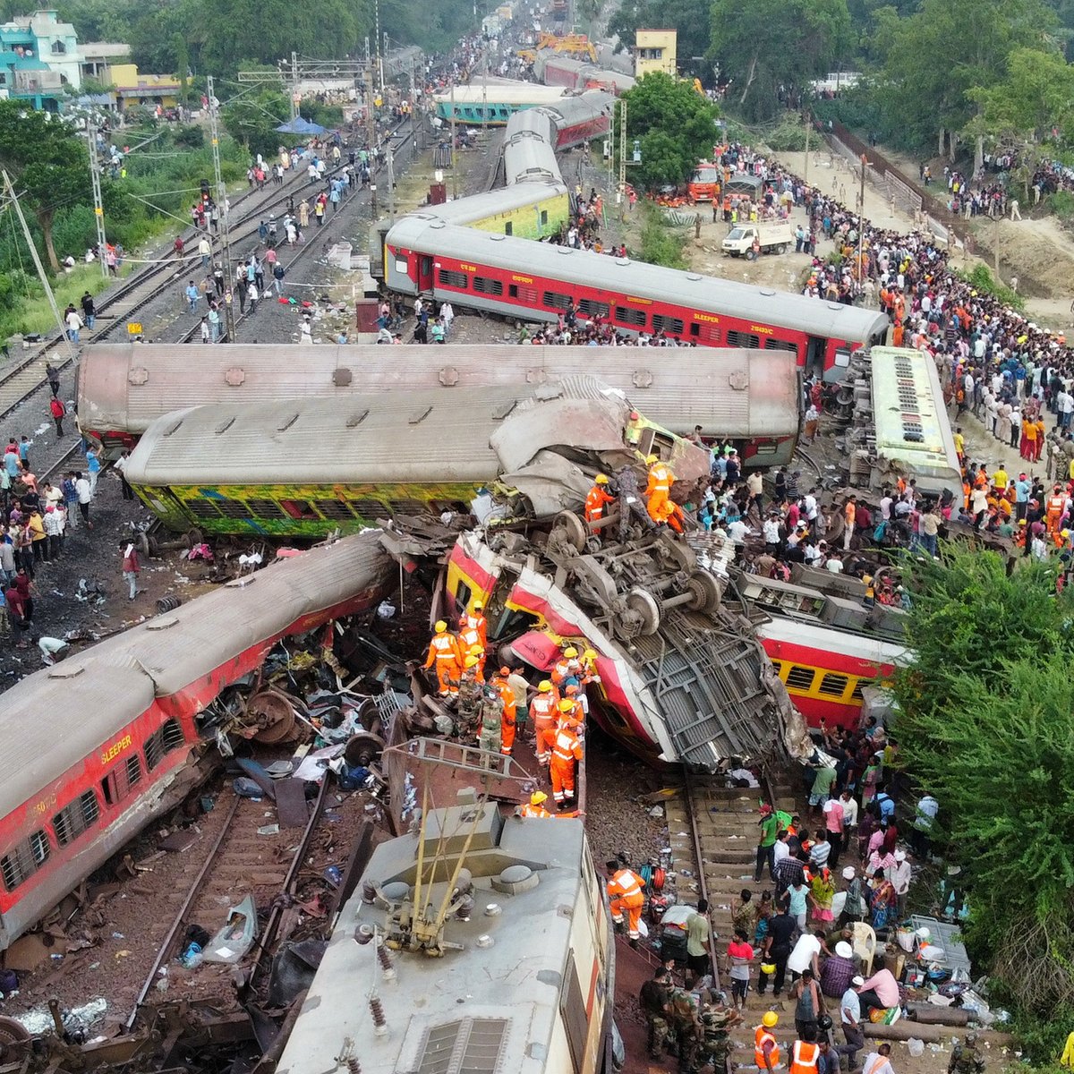 cgtnamerica's tweet photo. Nearly 300 people in India died after an electronic signaling system sent a passenger train on the wrong track on Friday, June 2, crashing into a freight train in India’s Odisha state. The pileup also involved a second commuter train. https://t.co/HZDmU0RKfP