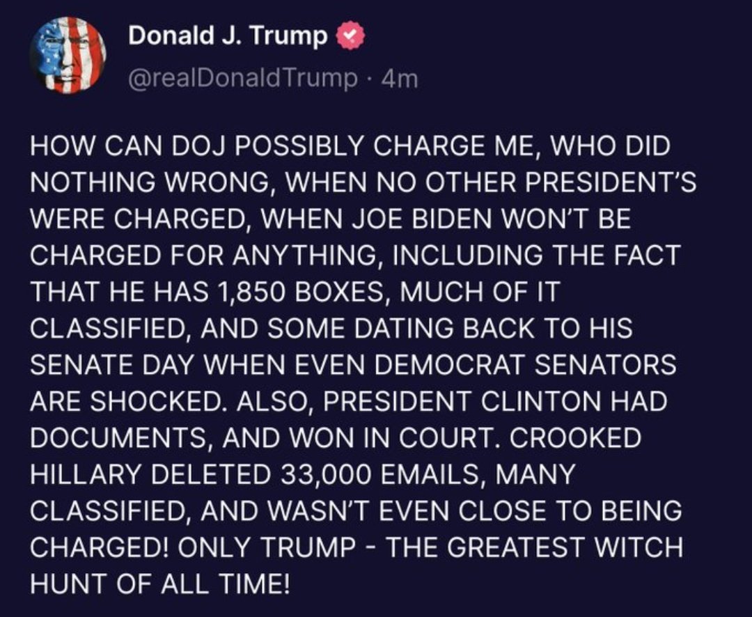 govdjesantis's tweet photo. This week's possible Justice Department indictment &amp; the squealing that will accompany it here's my comprehensive, non-exhaustive compilation of all the excuses (often contradictory) that #Trump has offered in his liars defense. Please feel free to share any I've missed. https://t.co/xpQ9L3vxfx