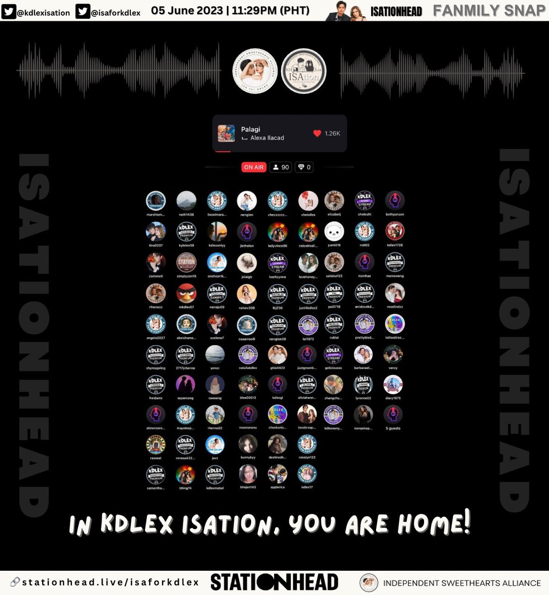 kdlexisation's tweet photo. 📸June 05, 2023 Fanmily Snap

Thank you to our 90 listeners for hanging with us at #ISAtion on a busy Monday! We hope to see you everyday so we can achieve our streaming goals faster for our #KDLex.🤍

If you haven't yet, come join us!
🔗https://t.co/tXQMTYHK0q https://t.co/RVDxgv8RZD