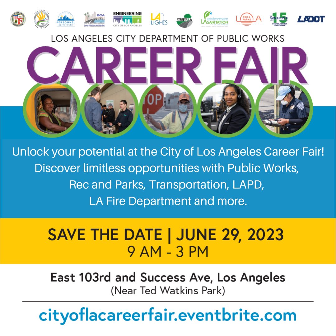 LA Sanitation & Environment ♻️💧🌳 (@lacitysan) on Twitter photo Do you have a #CaseoftheMondays? It may be time for a new #career! Mark your calendar: 6/29 9a-3p & get your #resume ready.
We need people w all levels of #experience & #education for stable, rewarding #careers in <a href="/LACity/">City of Los Angeles</a>.
RSVP:
cityoflacareerfair.eventbrite.com/?aff=sansoc
#hiring #work #la Do you have a #CaseoftheMondays? It may be time for a new #career! Mark your calendar: 6/29 9a-3p & get your #resume ready.
We need people w all levels of #experience & #education for stable, rewarding #careers in <a href="/LACity/">City of Los Angeles</a>.
RSVP:
cityoflacareerfair.eventbrite.com/?aff=sansoc
#hiring #work #la